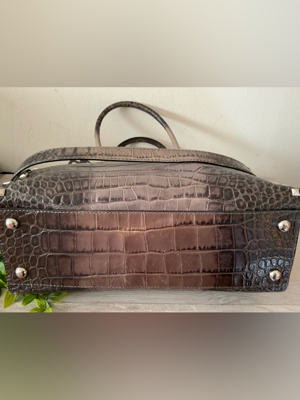 MICHAEL KORS HAMILTON GREY OMBRÉ  CROC EMBOSSED STUDDED SATCHEL SHOULDER BAG - Picture 9 of 11